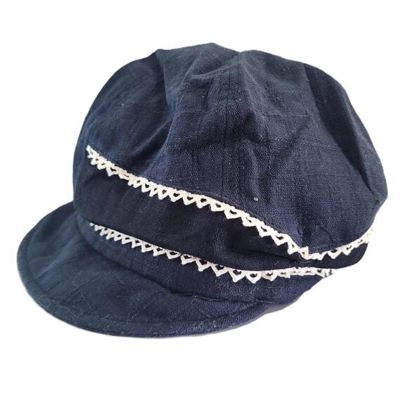 Newsboy Cap Black Hat w/ Lace Trim Soft Brim Vintage Style